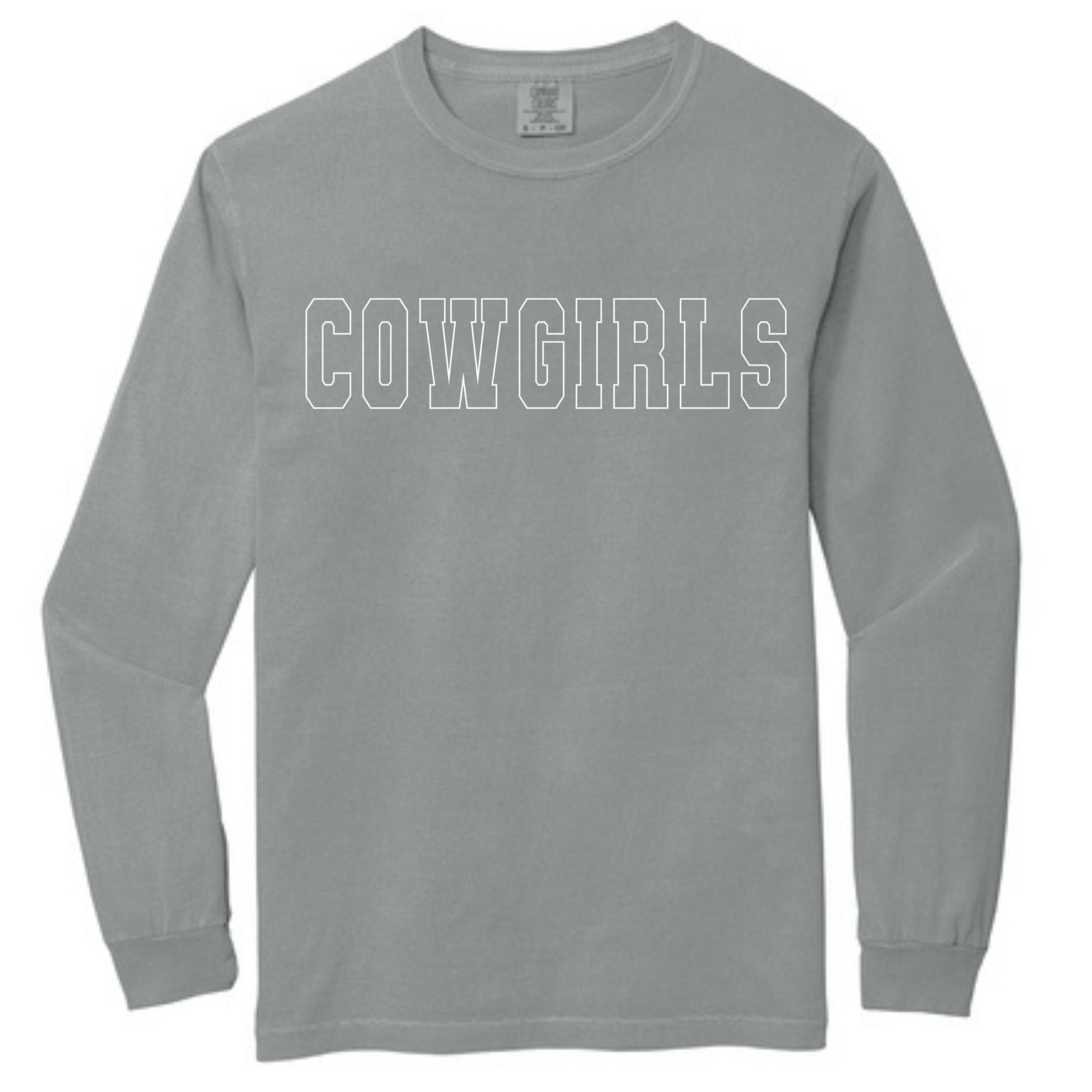 Comfort Colors® Heavyweight Ring Spun Long Sleeve Tee - Cowgirls/Cowboys White Outline
