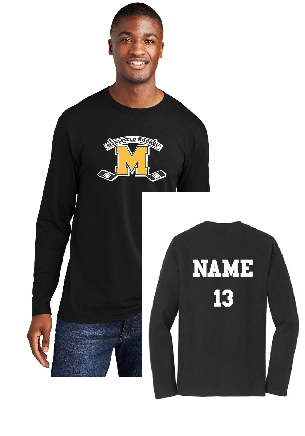 Mansfield Hockey Long Sleeve Shirt Front and Back