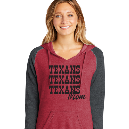 Dallas Texans - District ® Women’s Lightweight Fleece Raglan Hoodie Brand with Texans Mom Graphic