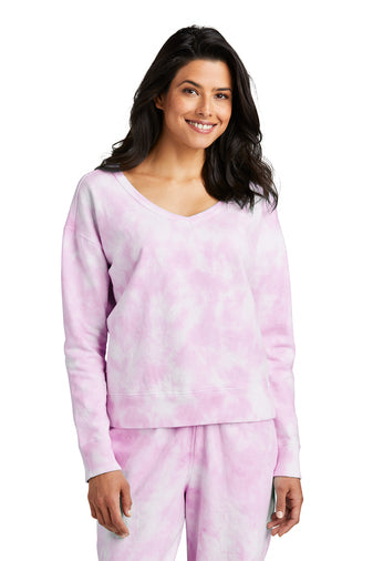 Port & Company® Ladies Beach Wash® Cloud Tie-Dye V-Neck Sweatshirt