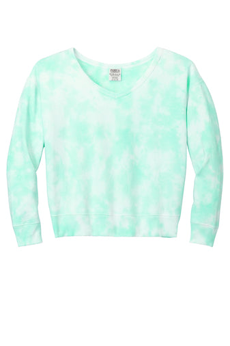 Port & Company® Ladies Beach Wash® Cloud Tie-Dye V-Neck Sweatshirt