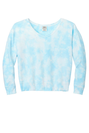 Port & Company® Ladies Beach Wash® Cloud Tie-Dye V-Neck Sweatshirt