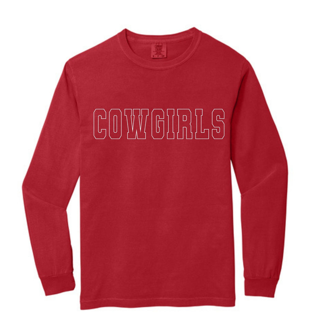 Comfort Colors® Heavyweight Ring Spun Long Sleeve Tee - Cowgirls/Cowboys White Outline