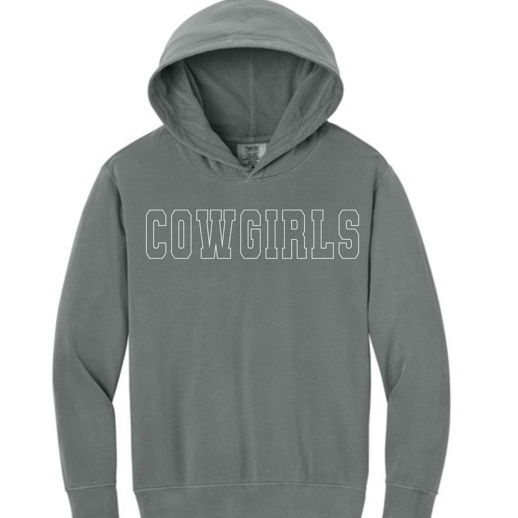 Youth Comfort Colors® Lightweight Hooded Sweatshirt - Cowgirls/Cowboys White Outline