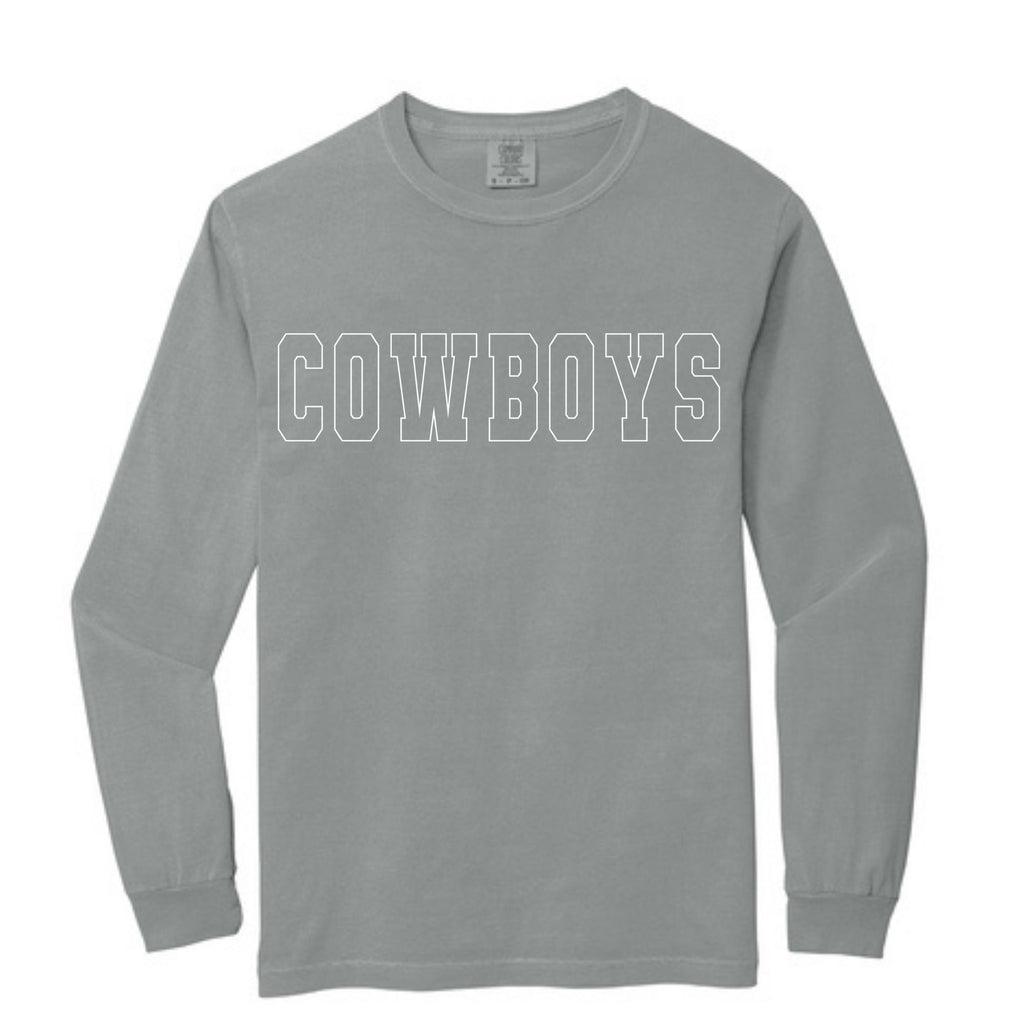 Comfort Colors® Heavyweight Ring Spun Long Sleeve Tee - Cowgirls/Cowboys White Outline