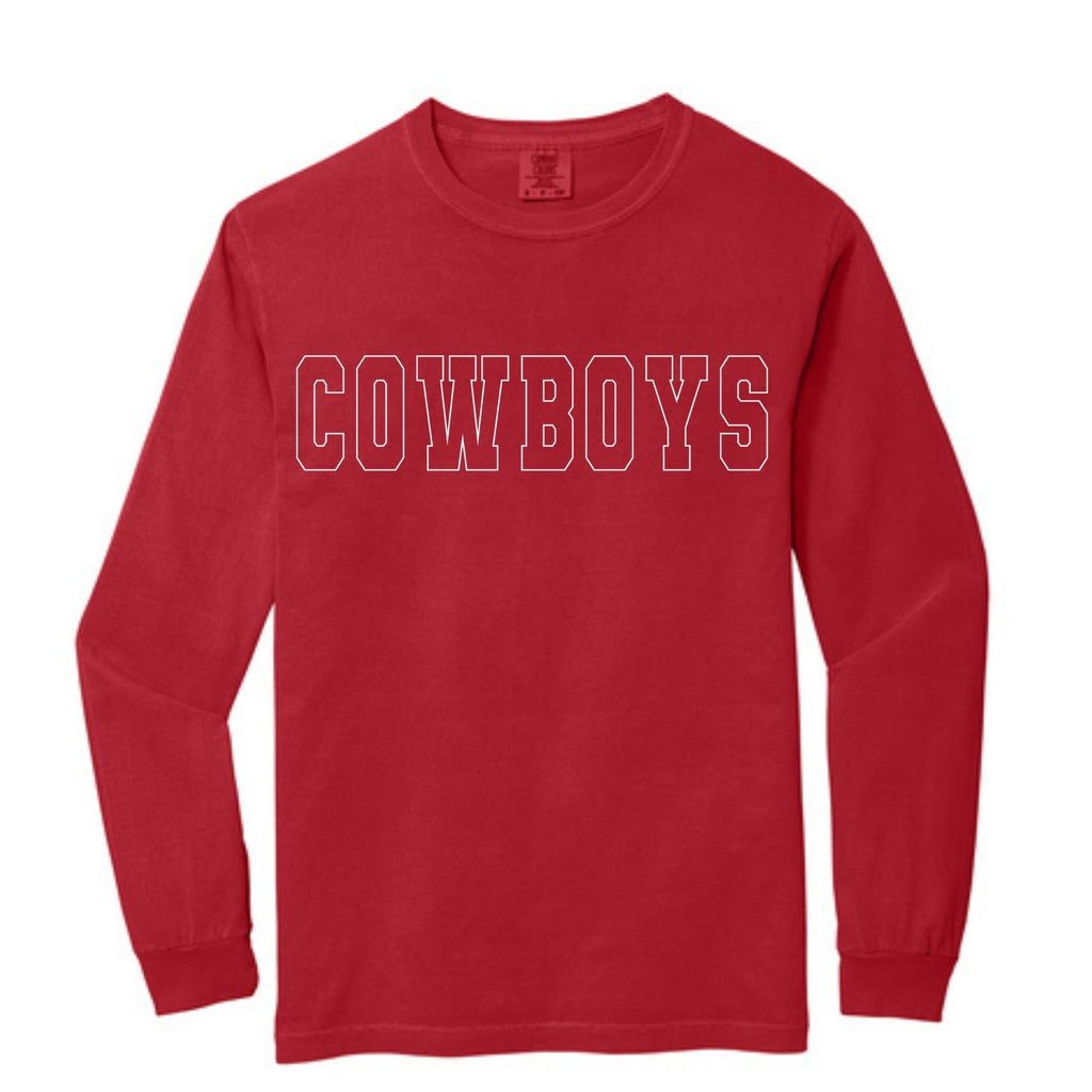 Comfort Colors® Heavyweight Ring Spun Long Sleeve Tee - Cowgirls/Cowboys White Outline