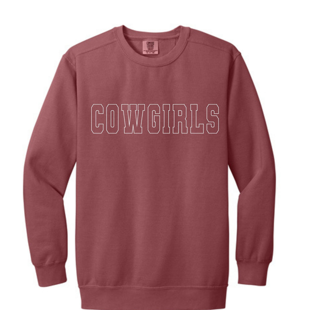 Comfort Colors® Ring Spun Crewneck Sweatshirt - Cowgirls/Cowboys White Outline