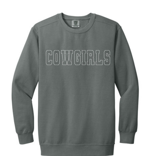 Comfort Colors® Ring Spun Crewneck Sweatshirt - Cowgirls/Cowboys White Outline