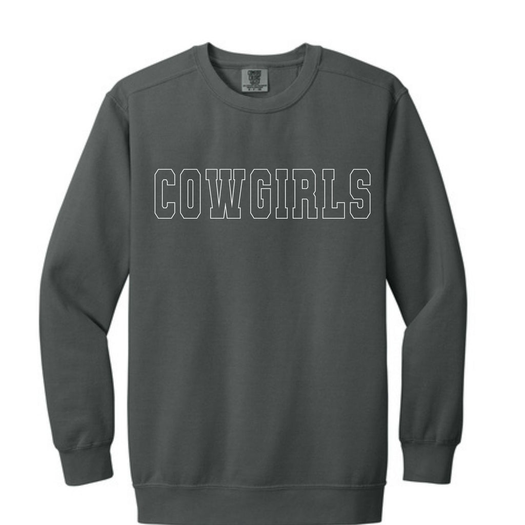 Comfort Colors® Ring Spun Crewneck Sweatshirt - Cowgirls/Cowboys White Outline