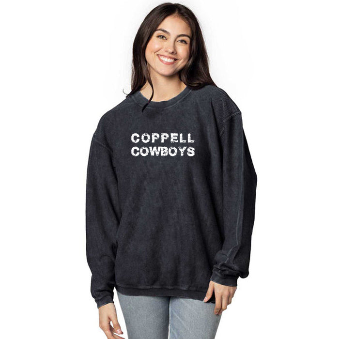 chicka-d Ladies' Corded Crew Sweatshirt - Distressed Coppell Cowboys