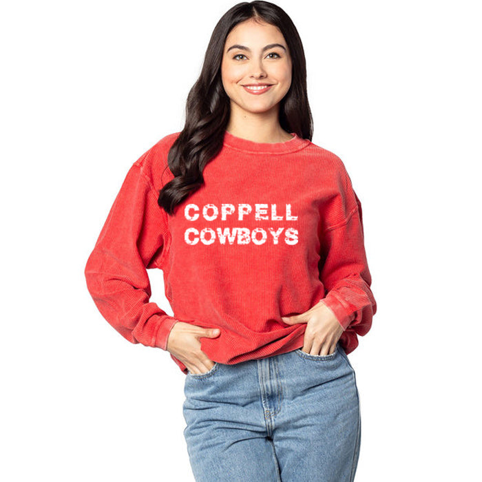 chicka-d Ladies' Corded Crew Sweatshirt - Distressed Coppell Cowboys