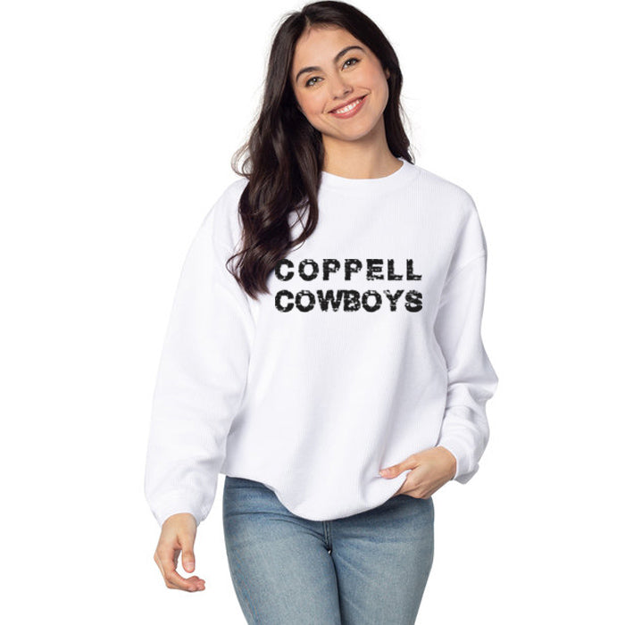 chicka-d Ladies' Corded Crew Sweatshirt - Distressed Coppell Cowboys