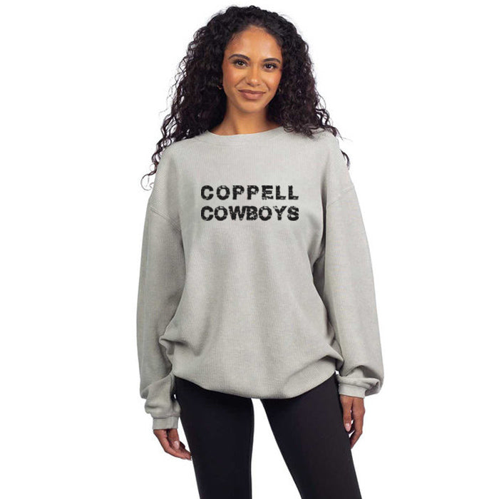 chicka-d Ladies' Corded Crew Sweatshirt - Distressed Coppell Cowboys