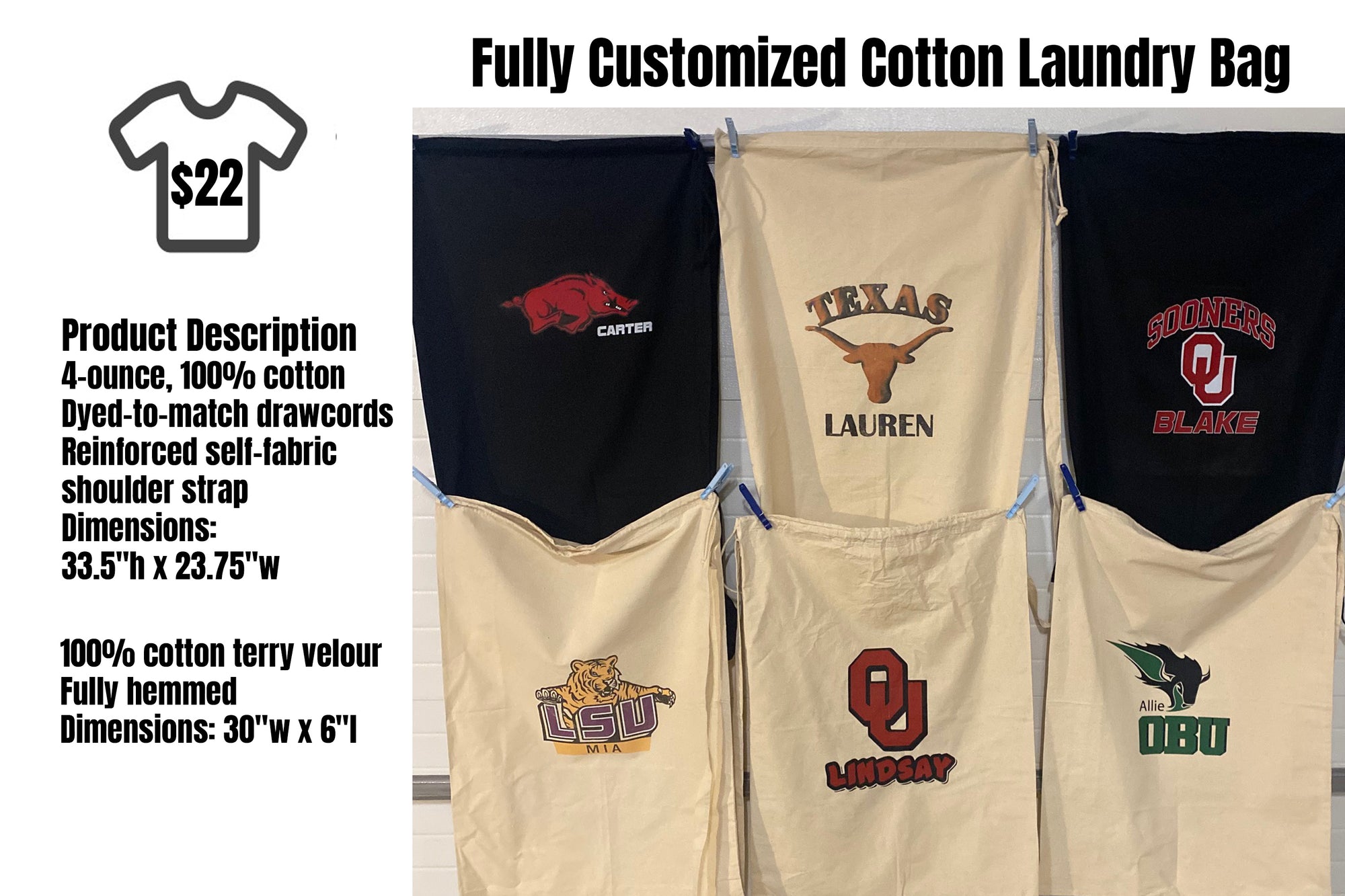 Personalized Core Cotton Laundry Bag