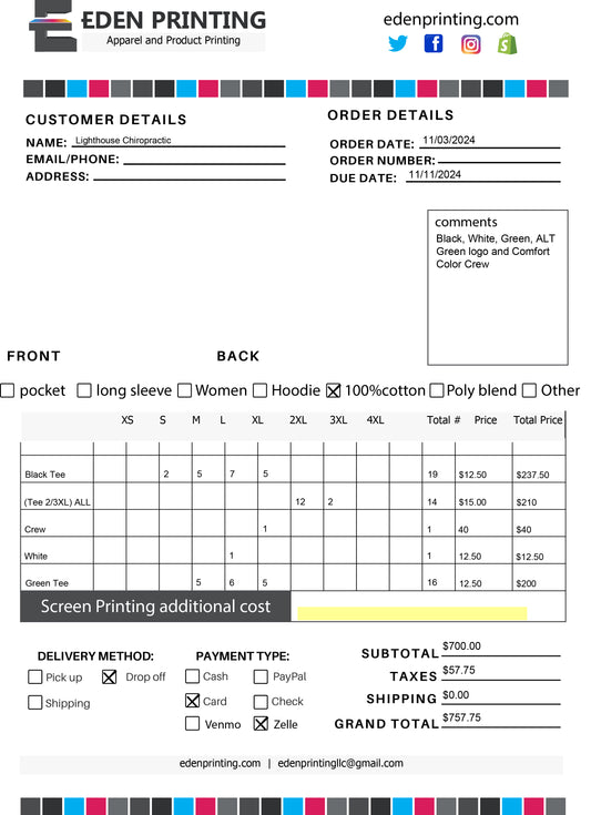 Lighthouse Invoice for reference