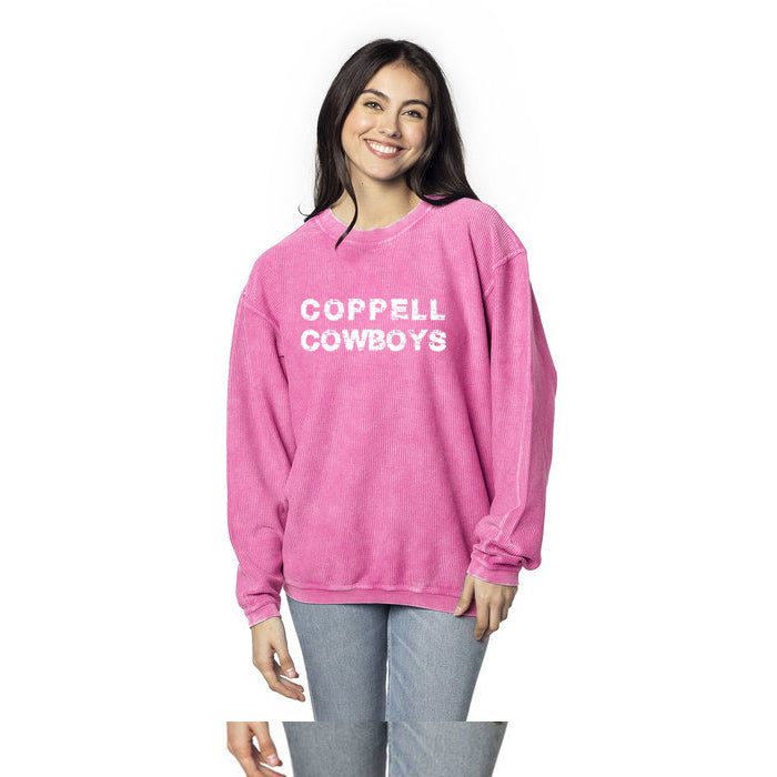 chicka-d Ladies' Corded Crew Sweatshirt - Distressed Coppell Cowboys