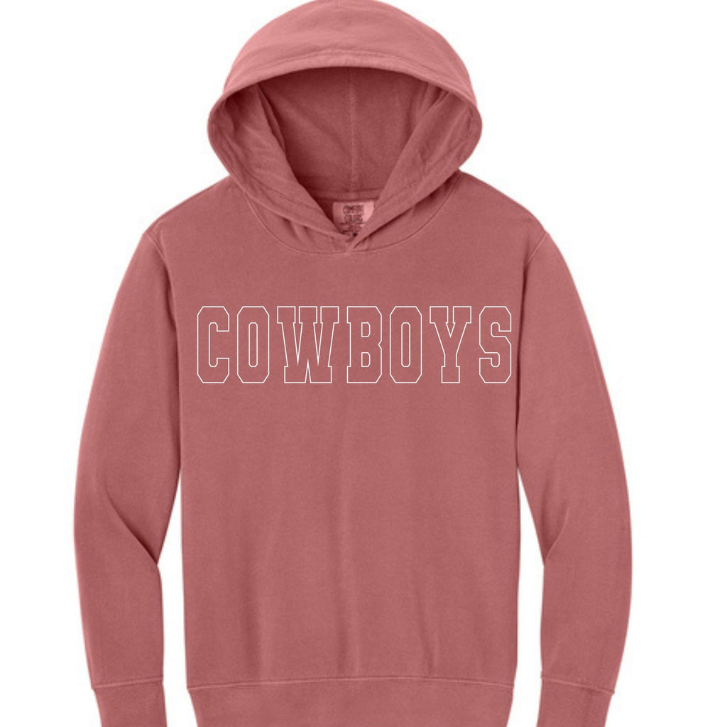 Youth Comfort Colors® Lightweight Hooded Sweatshirt - Cowgirls/Cowboys White Outline