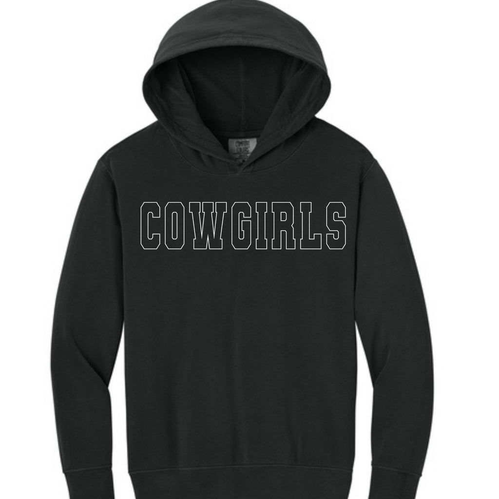Youth Comfort Colors® Lightweight Hooded Sweatshirt - Cowgirls/Cowboys White Outline