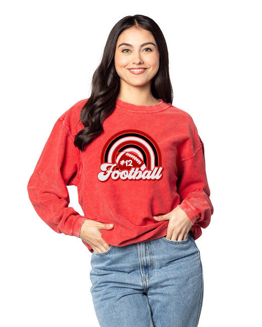 Ladies' Corded Crew Sweatshirt - Football Rainbow